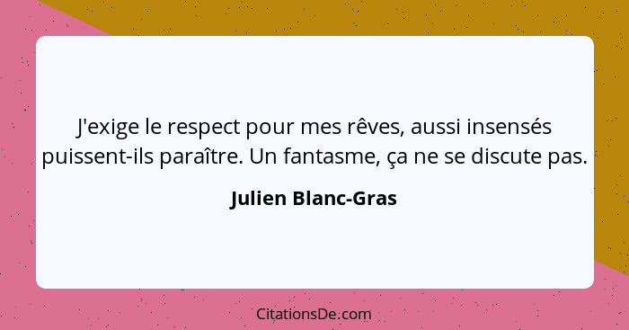 J'exige le respect pour mes rêves, aussi insensés puissent-ils paraître. Un fantasme, ça ne se discute pas.... - Julien Blanc-Gras