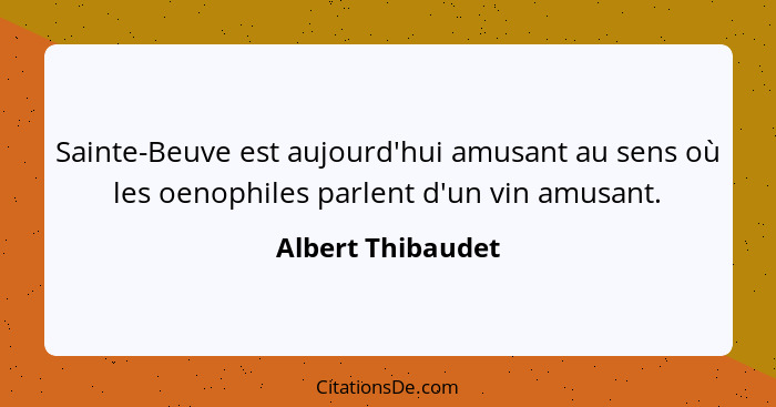 Sainte-Beuve est aujourd'hui amusant au sens où les oenophiles parlent d'un vin amusant.... - Albert Thibaudet