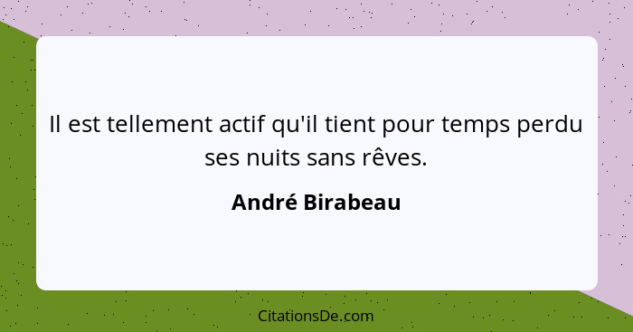 Il est tellement actif qu'il tient pour temps perdu ses nuits sans rêves.... - André Birabeau