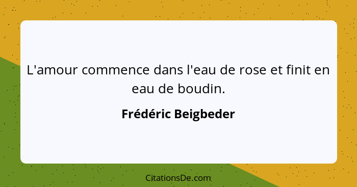 L'amour commence dans l'eau de rose et finit en eau de boudin.... - Frédéric Beigbeder