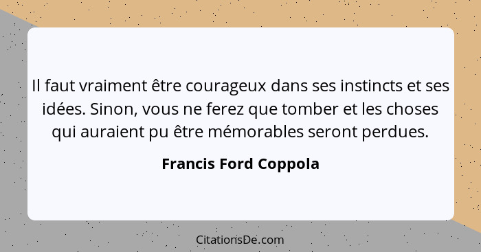 Il faut vraiment être courageux dans ses instincts et ses idées. Sinon, vous ne ferez que tomber et les choses qui auraient pu... - Francis Ford Coppola
