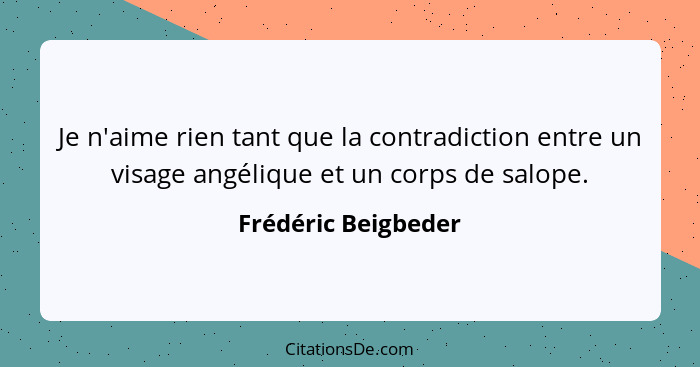 Je n'aime rien tant que la contradiction entre un visage angélique et un corps de salope.... - Frédéric Beigbeder