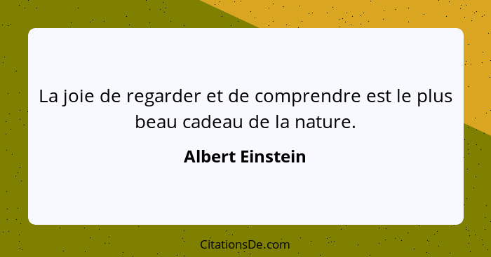 La joie de regarder et de comprendre est le plus beau cadeau de la nature.... - Albert Einstein