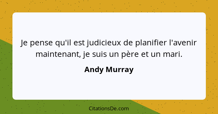 Je pense qu'il est judicieux de planifier l'avenir maintenant, je suis un père et un mari.... - Andy Murray