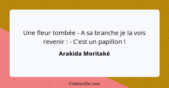 Une fleur tombée - A sa branche je la vois revenir : - C'est un papillon !... - Arakida Moritaké