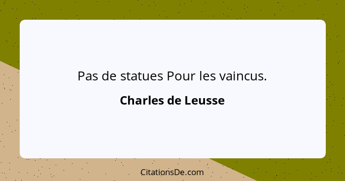 Pas de statues Pour les vaincus.... - Charles de Leusse