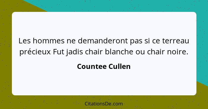 Les hommes ne demanderont pas si ce terreau précieux Fut jadis chair blanche ou chair noire.... - Countee Cullen