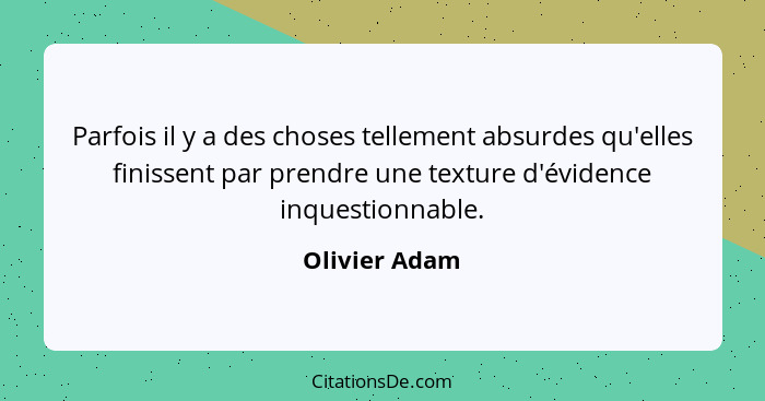 Parfois il y a des choses tellement absurdes qu'elles finissent par prendre une texture d'évidence inquestionnable.... - Olivier Adam