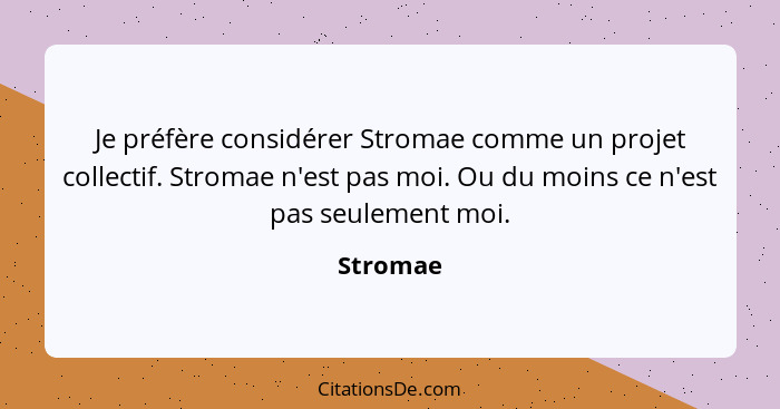 Je préfère considérer Stromae comme un projet collectif. Stromae n'est pas moi. Ou du moins ce n'est pas seulement moi.... - Stromae