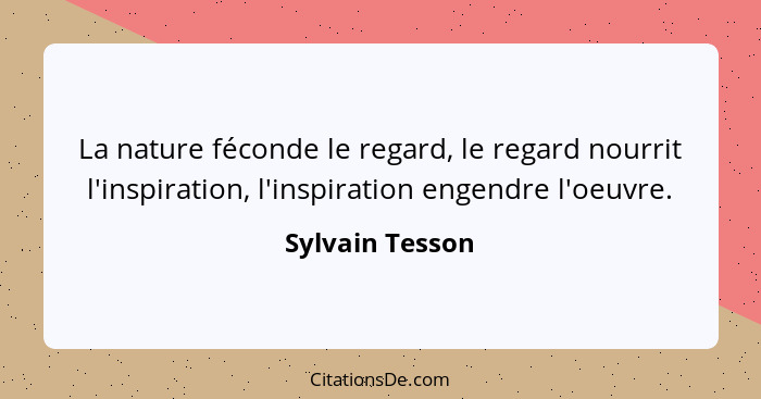 La nature féconde le regard, le regard nourrit l'inspiration, l'inspiration engendre l'oeuvre.... - Sylvain Tesson