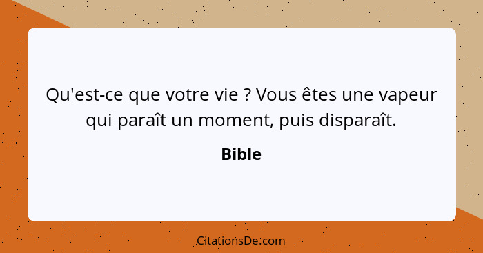 Qu'est-ce que votre vie ? Vous êtes une vapeur qui paraît un moment, puis disparaît.... - Bible