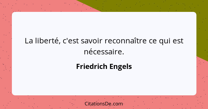 La liberté, c'est savoir reconnaître ce qui est nécessaire.... - Friedrich Engels