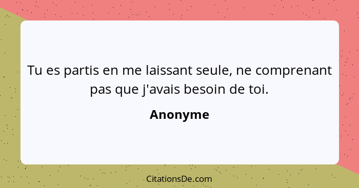 Tu es partis en me laissant seule, ne comprenant pas que j'avais besoin de toi.... - Anonyme