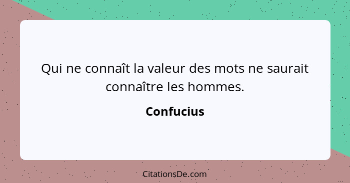 Qui ne connaît la valeur des mots ne saurait connaître les hommes.... - Confucius