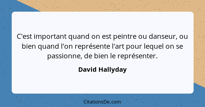 C'est important quand on est peintre ou danseur, ou bien quand l'on représente l'art pour lequel on se passionne, de bien le représen... - David Hallyday