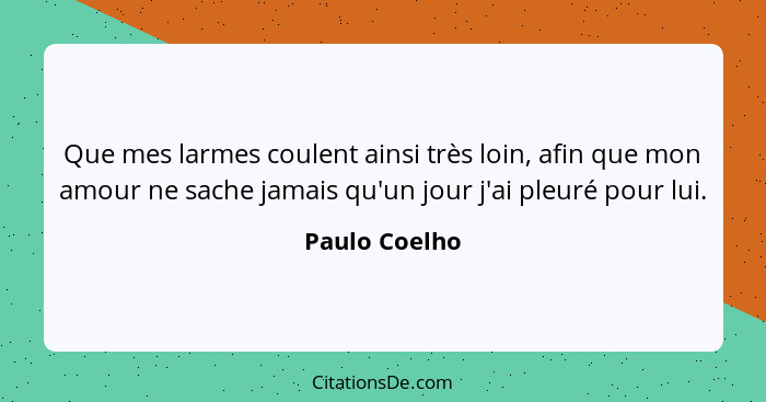 Que mes larmes coulent ainsi très loin, afin que mon amour ne sache jamais qu'un jour j'ai pleuré pour lui.... - Paulo Coelho