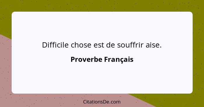 Difficile chose est de souffrir aise.... - Proverbe Français