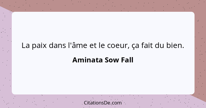 La paix dans l'âme et le coeur, ça fait du bien.... - Aminata Sow Fall