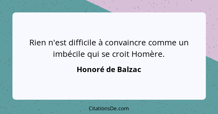 Rien n'est difficile à convaincre comme un imbécile qui se croit Homère.... - Honoré de Balzac