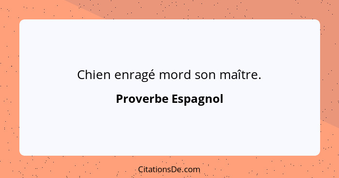 Chien enragé mord son maître.... - Proverbe Espagnol