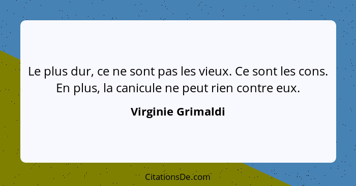 Le plus dur, ce ne sont pas les vieux. Ce sont les cons. En plus, la canicule ne peut rien contre eux.... - Virginie Grimaldi