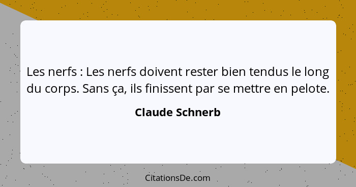 Les nerfs : Les nerfs doivent rester bien tendus le long du corps. Sans ça, ils finissent par se mettre en pelote.... - Claude Schnerb