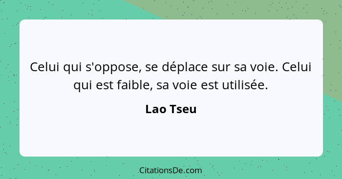 Celui qui s'oppose, se déplace sur sa voie. Celui qui est faible, sa voie est utilisée.... - Lao Tseu