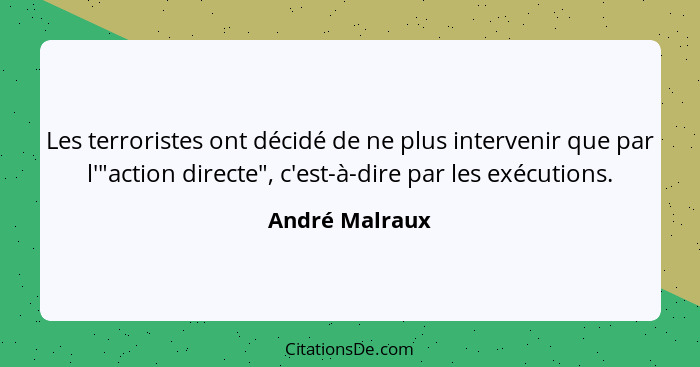 Les terroristes ont décidé de ne plus intervenir que par l'"action directe", c'est-à-dire par les exécutions.... - André Malraux