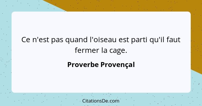 Ce n'est pas quand l'oiseau est parti qu'il faut fermer la cage.... - Proverbe Provençal