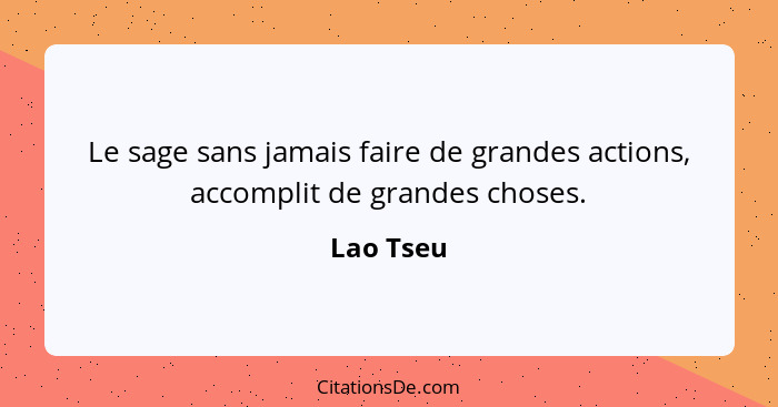 Le sage sans jamais faire de grandes actions, accomplit de grandes choses.... - Lao Tseu