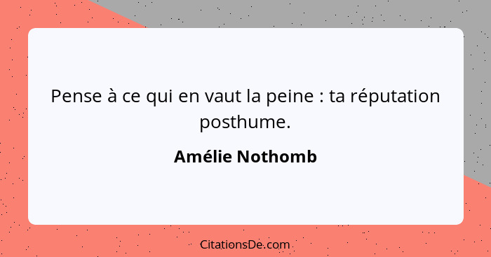 Pense à ce qui en vaut la peine : ta réputation posthume.... - Amélie Nothomb