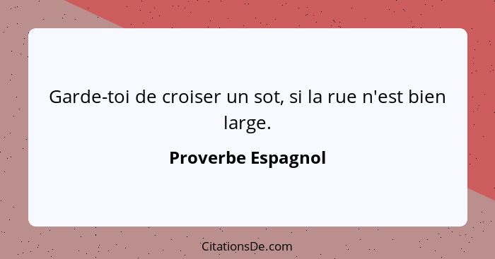 Garde-toi de croiser un sot, si la rue n'est bien large.... - Proverbe Espagnol