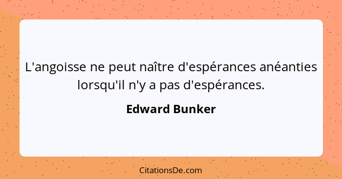 L'angoisse ne peut naître d'espérances anéanties lorsqu'il n'y a pas d'espérances.... - Edward Bunker