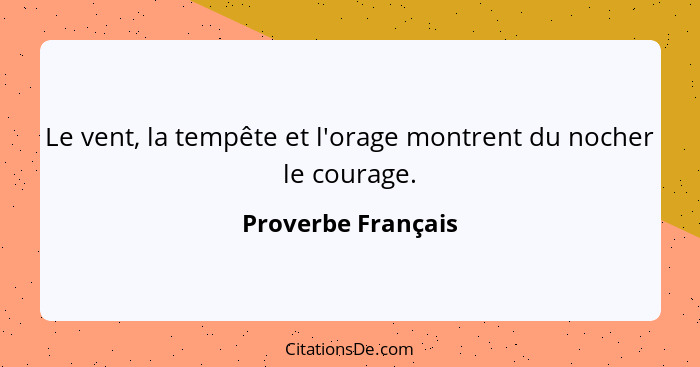 Le vent, la tempête et l'orage montrent du nocher le courage.... - Proverbe Français