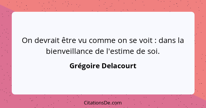 On devrait être vu comme on se voit : dans la bienveillance de l'estime de soi.... - Grégoire Delacourt