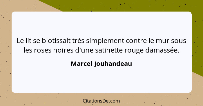 Le lit se blotissait très simplement contre le mur sous les roses noires d'une satinette rouge damassée.... - Marcel Jouhandeau