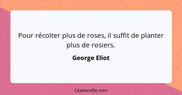 Pour récolter plus de roses, il suffit de planter plus de rosiers.... - George Eliot