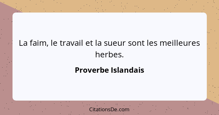 La faim, le travail et la sueur sont les meilleures herbes.... - Proverbe Islandais