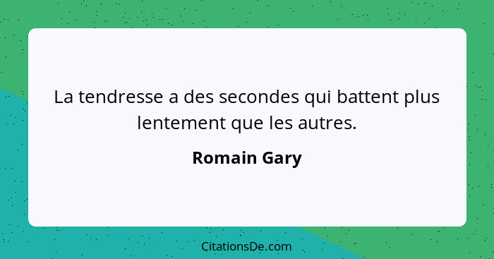 La tendresse a des secondes qui battent plus lentement que les autres.... - Romain Gary