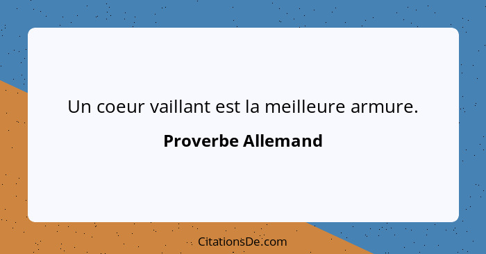 Un coeur vaillant est la meilleure armure.... - Proverbe Allemand