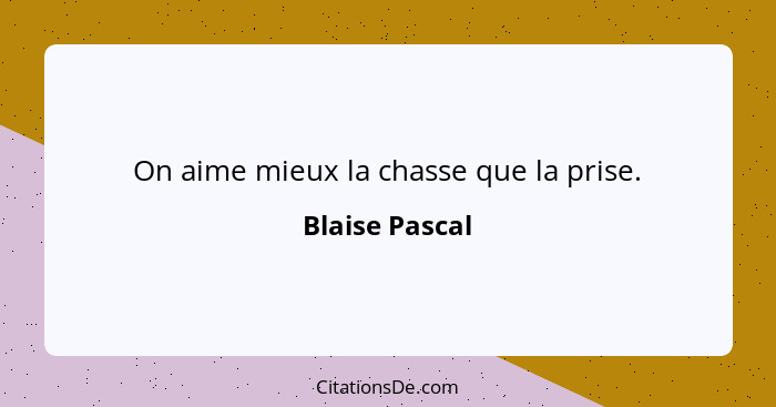 On aime mieux la chasse que la prise.... - Blaise Pascal