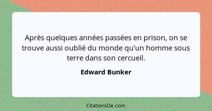 Après quelques années passées en prison, on se trouve aussi oublié du monde qu'un homme sous terre dans son cercueil.... - Edward Bunker