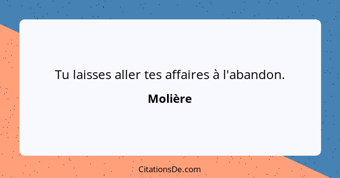 Tu laisses aller tes affaires à l'abandon.... - Molière