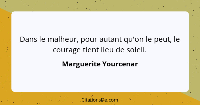 Dans le malheur, pour autant qu'on le peut, le courage tient lieu de soleil.... - Marguerite Yourcenar