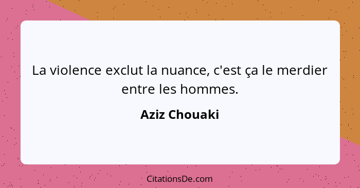 La violence exclut la nuance, c'est ça le merdier entre les hommes.... - Aziz Chouaki