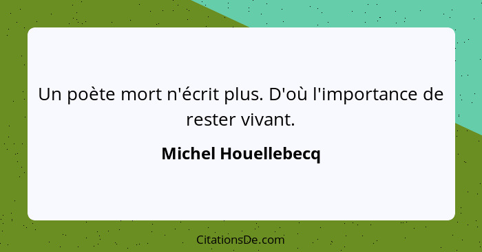 Un poète mort n'écrit plus. D'où l'importance de rester vivant.... - Michel Houellebecq