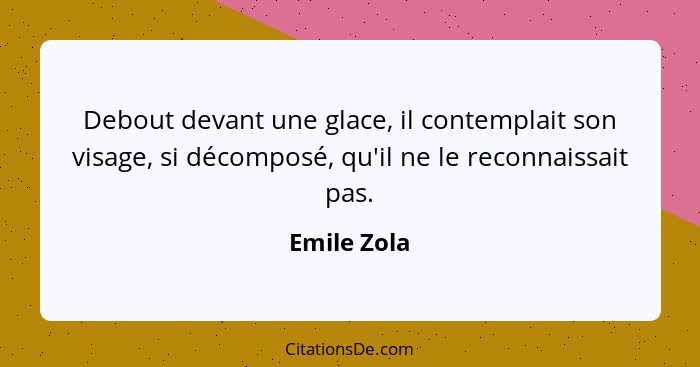 Debout devant une glace, il contemplait son visage, si décomposé, qu'il ne le reconnaissait pas.... - Emile Zola