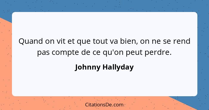 Quand on vit et que tout va bien, on ne se rend pas compte de ce qu'on peut perdre.... - Johnny Hallyday