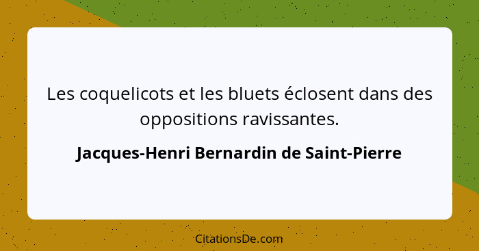 Les coquelicots et les bluets éclosent dans des oppositions ravissantes.... - Jacques-Henri Bernardin de Saint-Pierre