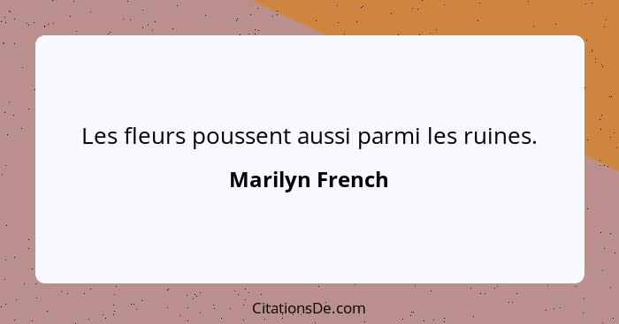 Les fleurs poussent aussi parmi les ruines.... - Marilyn French